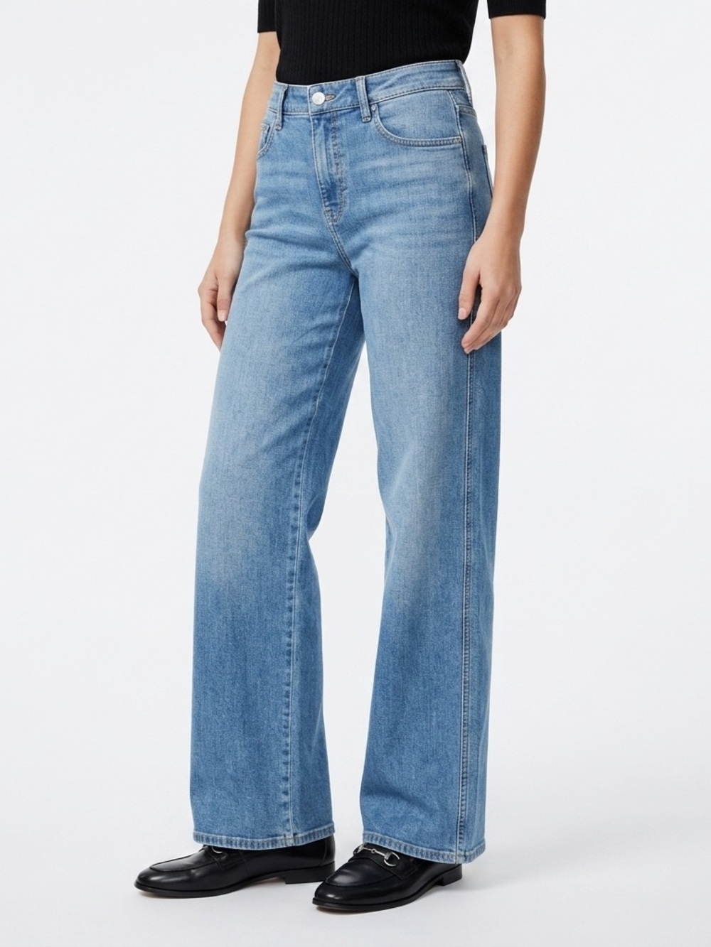 Cambio Wide Leg Jeans High Rise Italian Fabric Denim Medium Wash Size 29